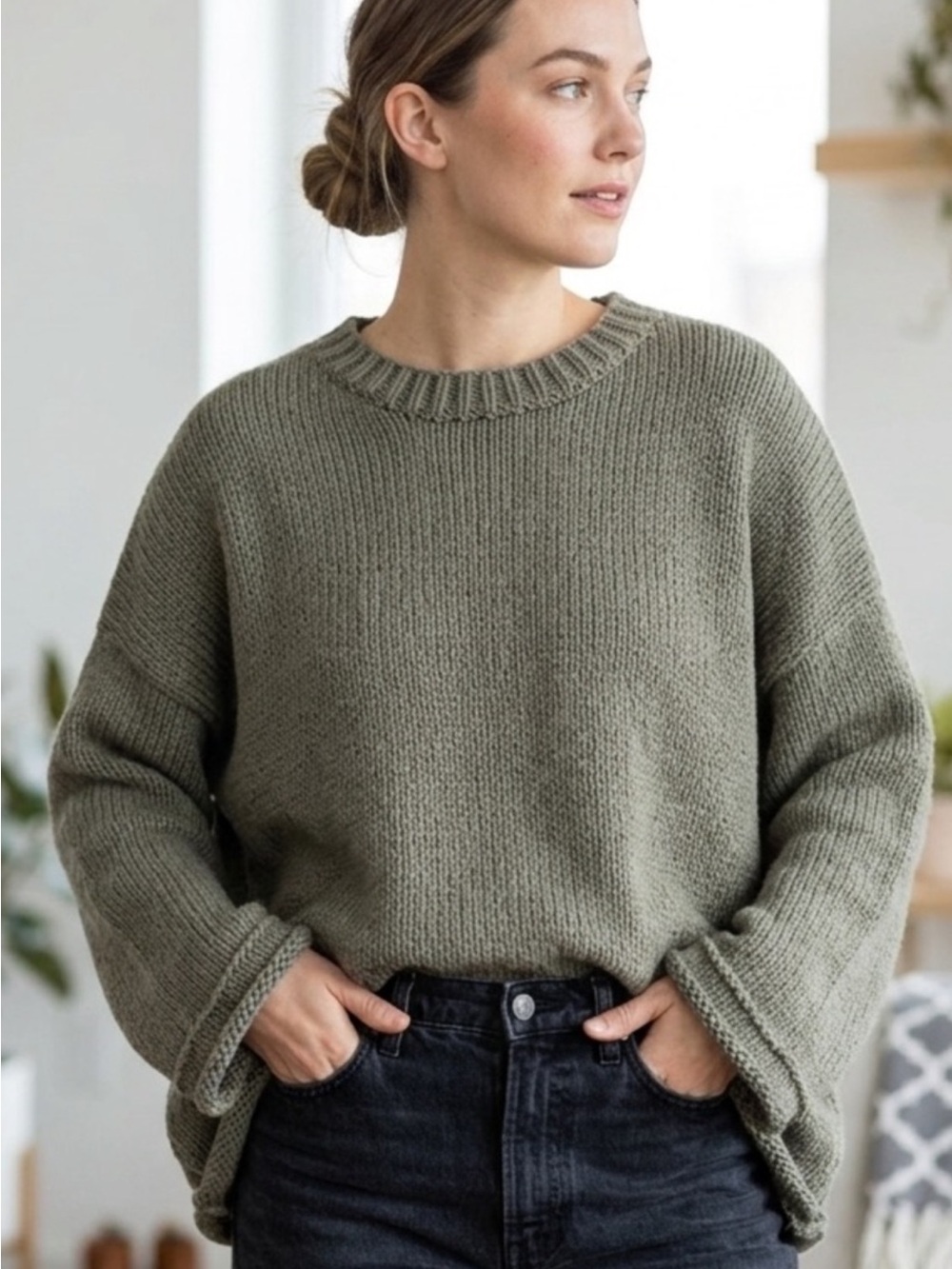 Pilcro by Anthropologie Harlow Rolled Hem Oversized Sweater Large